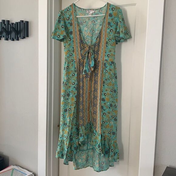 Band of Gypsies Boho Dublin Surplice Ruffled midi dress sz small - Picture 3 of 11